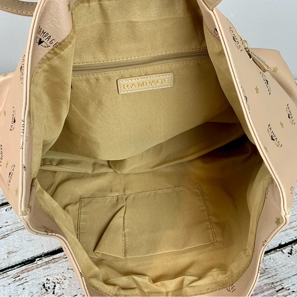 NWT Rampage Wing Logo Shoulder Bag Tote Purse Carryall Roomy Almond Weekender - Picture 6 of 15